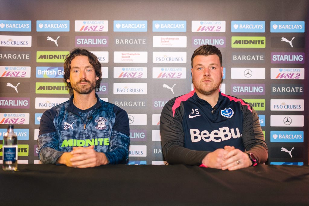 Southampton manager Simon Parker and Portsmouth manager Jay Sadler