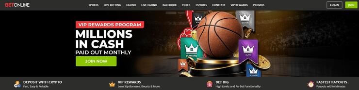 A Screenshot of BetOnline homepage, a top betting site that accepts credit cards