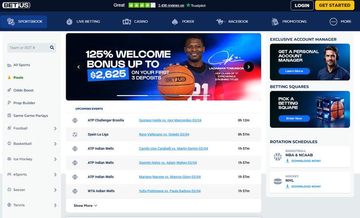 A Screenshot of BEtUs's sportsbook, a top betting site that accepts credit cards