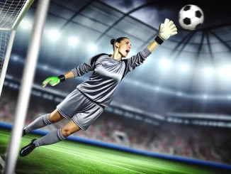 Arsenal goalkeeper making a reflex save during a match, stretching to tip the ball over the bar
