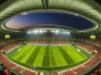 Allianz Arena packed with fans for Bayern Women's Champions League semi-final match under floodlights