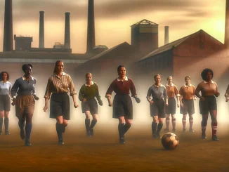 1950s women footballers training on misty Manchester pitch, representing Corinthians Ladies FC pioneers