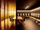 Split image contrasting luxury boardroom with functional women's football changing room