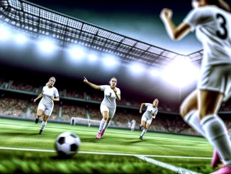 England women's football team celebrating a goal at Wembley Stadium in World Cup qualifier against Spain