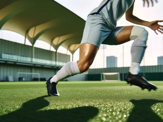 Women's footballer training showing athletic movement and knee mechanics on professional pitch