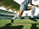 Women's footballer training showing athletic movement and knee mechanics on professional pitch