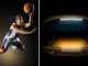 Women's basketball player in action contrasted with empty arena, symbolizing pay gap in women's sports