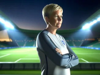 England manager Sarina Wiegman focused on sideline during international match, conveying tactical intensity