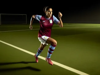 Female defender in Aston Villa kit sprinting down the right flank showing modern full-back tactical positioning