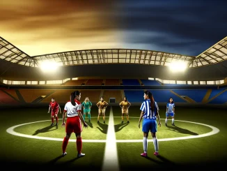 Female footballers facing off on pitch with modern stadium backdrop, representing WSL expansion and promotion competition.