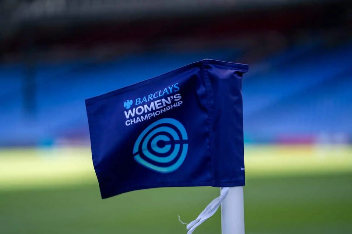 Barclays Women's Championship corner flag at a football stadium.