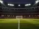 Floodlit football stadium at dusk with Mexico and South Korea national colours, dramatic shadows, packed stands, cinematic lighting.