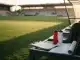 Empty Southampton FC coaching area with training equipment at sunset, symbolizing departure and transition