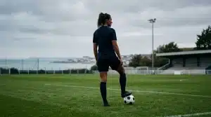 Female football defender preparing to lead Brighton Women’s defensive rebuild on a training pitch