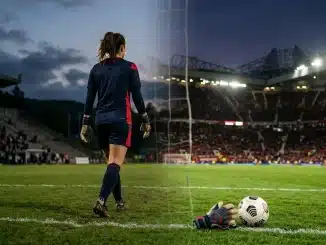 Goalkeeper moving from a Canadian football stadium toward an English stadium after a landmark transfer