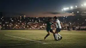 Women’s football knockout match under stadium lights in Morocco