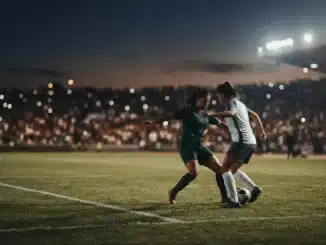Women’s football knockout match under stadium lights in Morocco