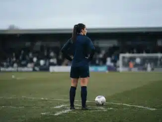 Female midfielder on a stadium pitch before Brighton’s WSL opener against former club Arsenal